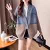 Women's Vintage Denim Patchwork Sweater Coat Woman Autumn and Winter Thickened Loose Cardigan