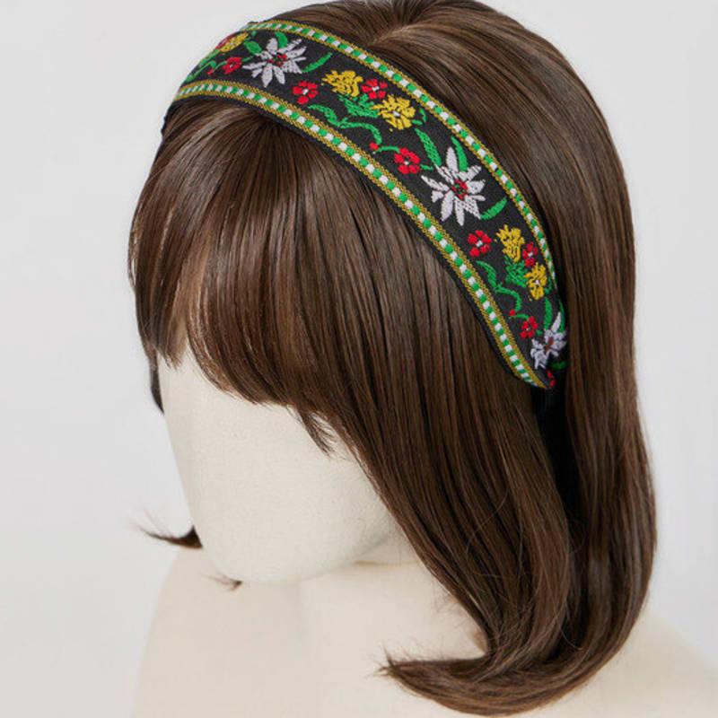 MAIA Green Flower Jacquard Hairband - Plain Yellow-Green
