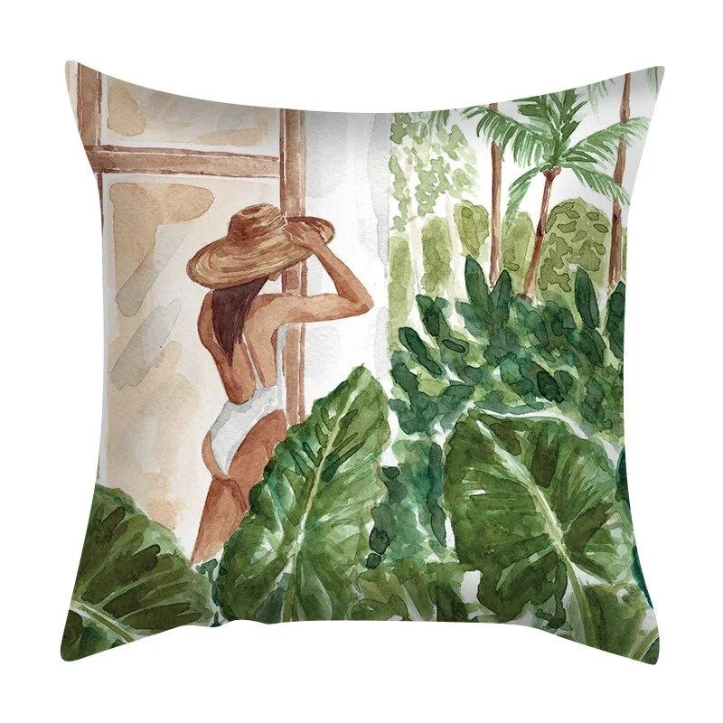 Zuhause Schlafzimmer Wohnzimmer Sofa Auto Stoff Kissenbezug Kissenbezug Grüne Pflanze Meerblick Kissen