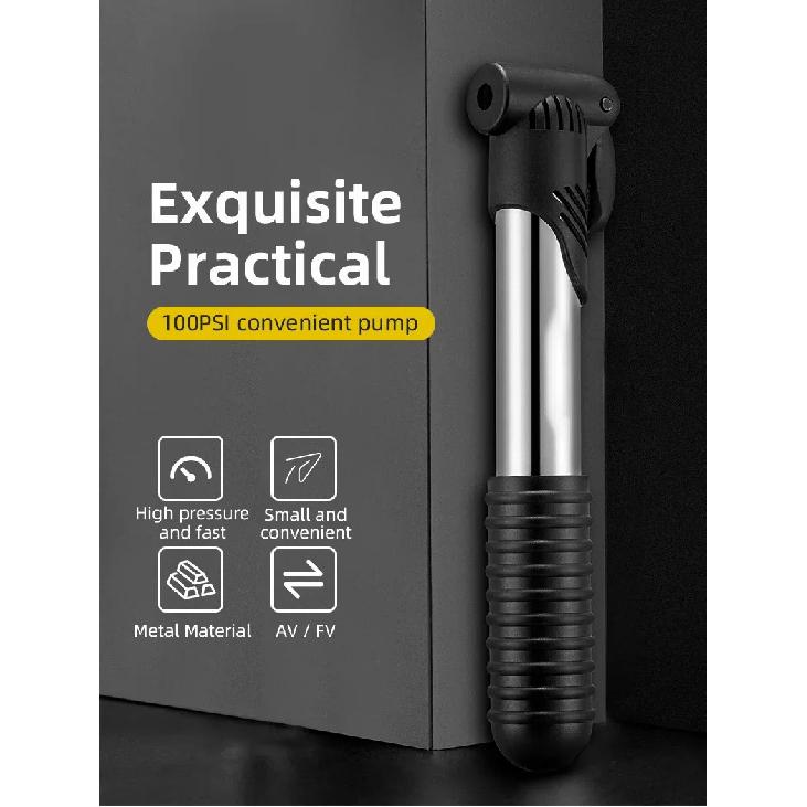 ROCKBROS Bicycle Pump Portable 80-100PSI Easy Operation Mini High Pressure Air Pump Cycling Stainless Steel MTB Bike Accessories