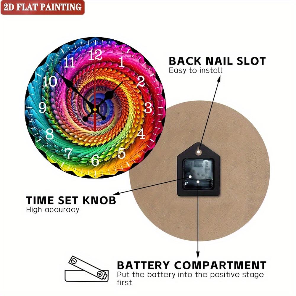 Colorful Spiral Wall Clock. Rainbow Art for Living Room or Bedroom Decor.