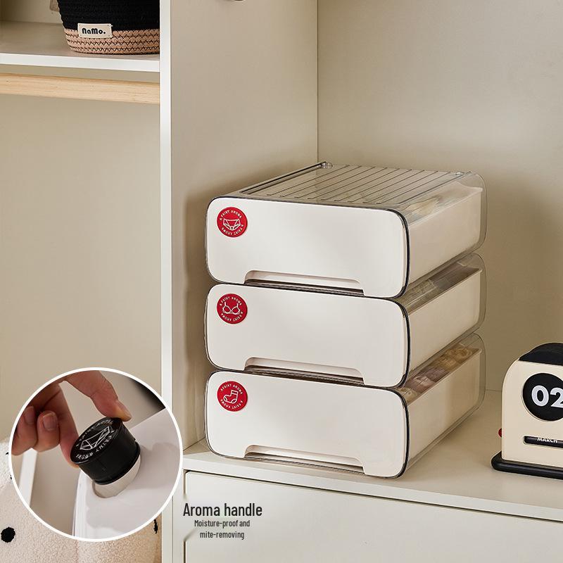 Cream Underwear Storage Box: Divided Drawer Organizer for Bras & Socks, Perfect for Dorms & Wardrobes.