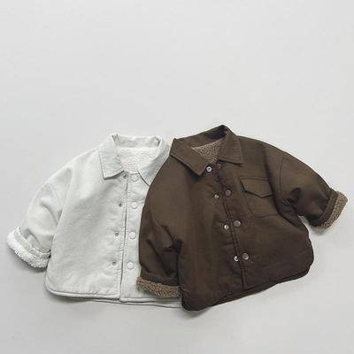 Children's Fleece-Lined Double-Sided Shirt - Winter Korean Style Retro Coat for Boys & Girls.