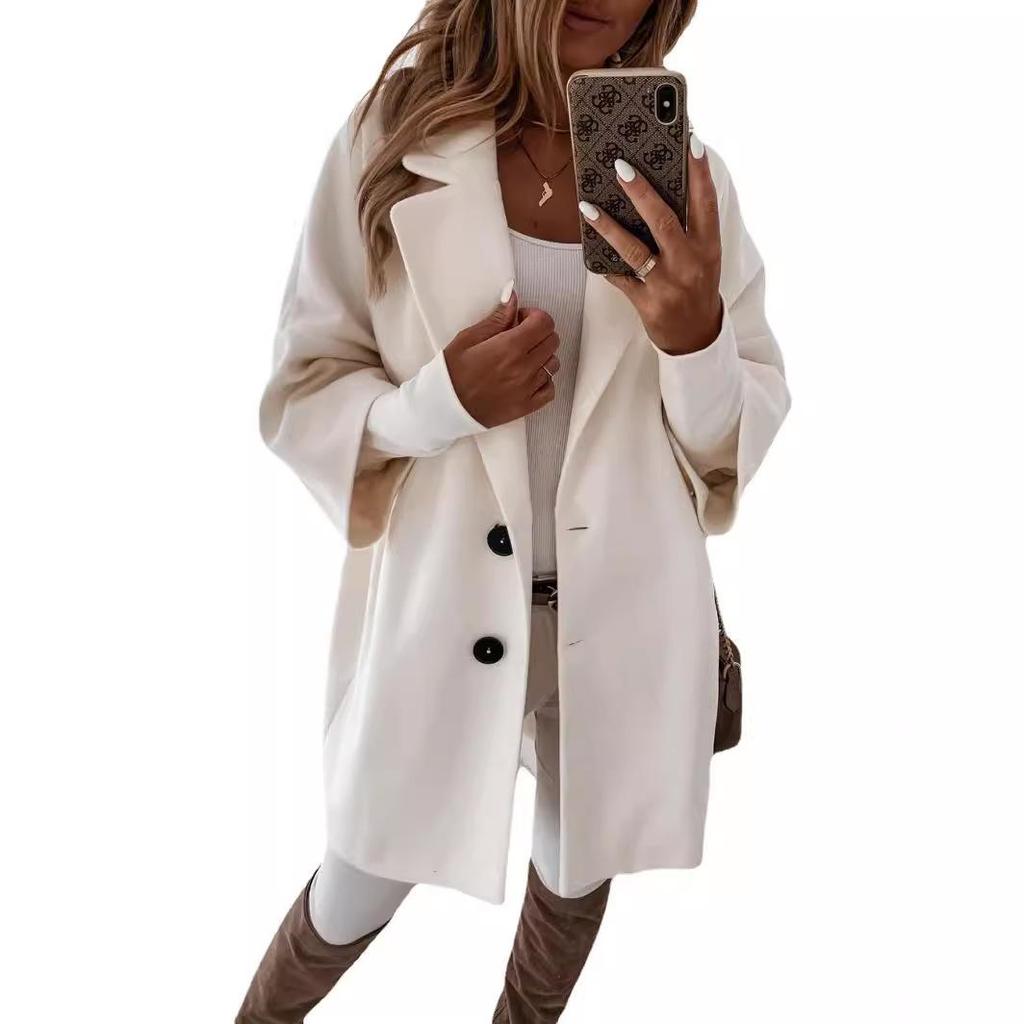 Women's Autumn/Winter Seven-Sleeve Button Lapel Pocket Wool Coat