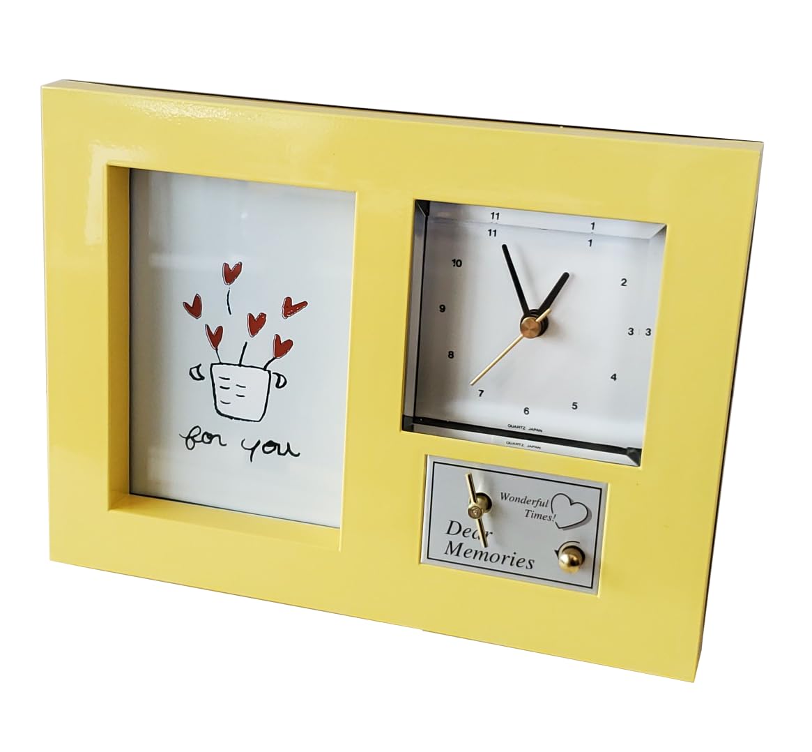 

Ikeda Clear Sound Q Photo Frame with Music Box and Analog 6 x x 16 Lemon Made in 23003 Clock, Approx. 21.5 cm, Yellow, Japan,
