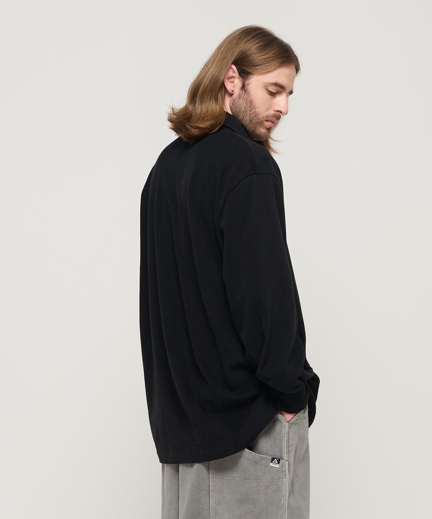 CARGOBROS Full Rubber Oversized Long Sleeve Collared T-Shirt (Black)