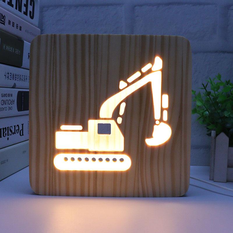 Creative 3D Night Lamp Corporate Gift Design Letter Music Notes Solid Wood Hollowed-out Carving LED Desk Lamp Wooden