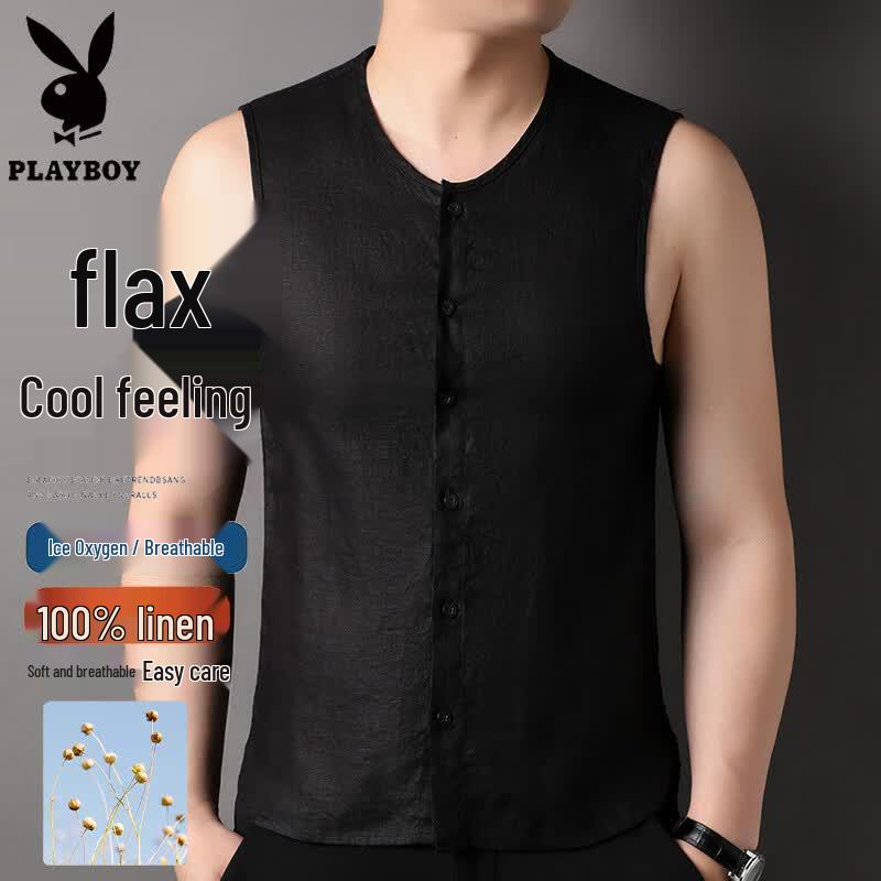 PLAYBOY Men s Linen Round Neck Vest XL чёрный