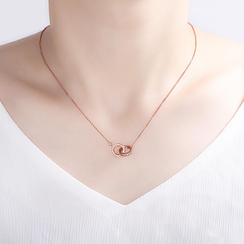Necklace Double-Circle Rose Gold Decoration Pendant Accessories Clavicle Chain Power Chain