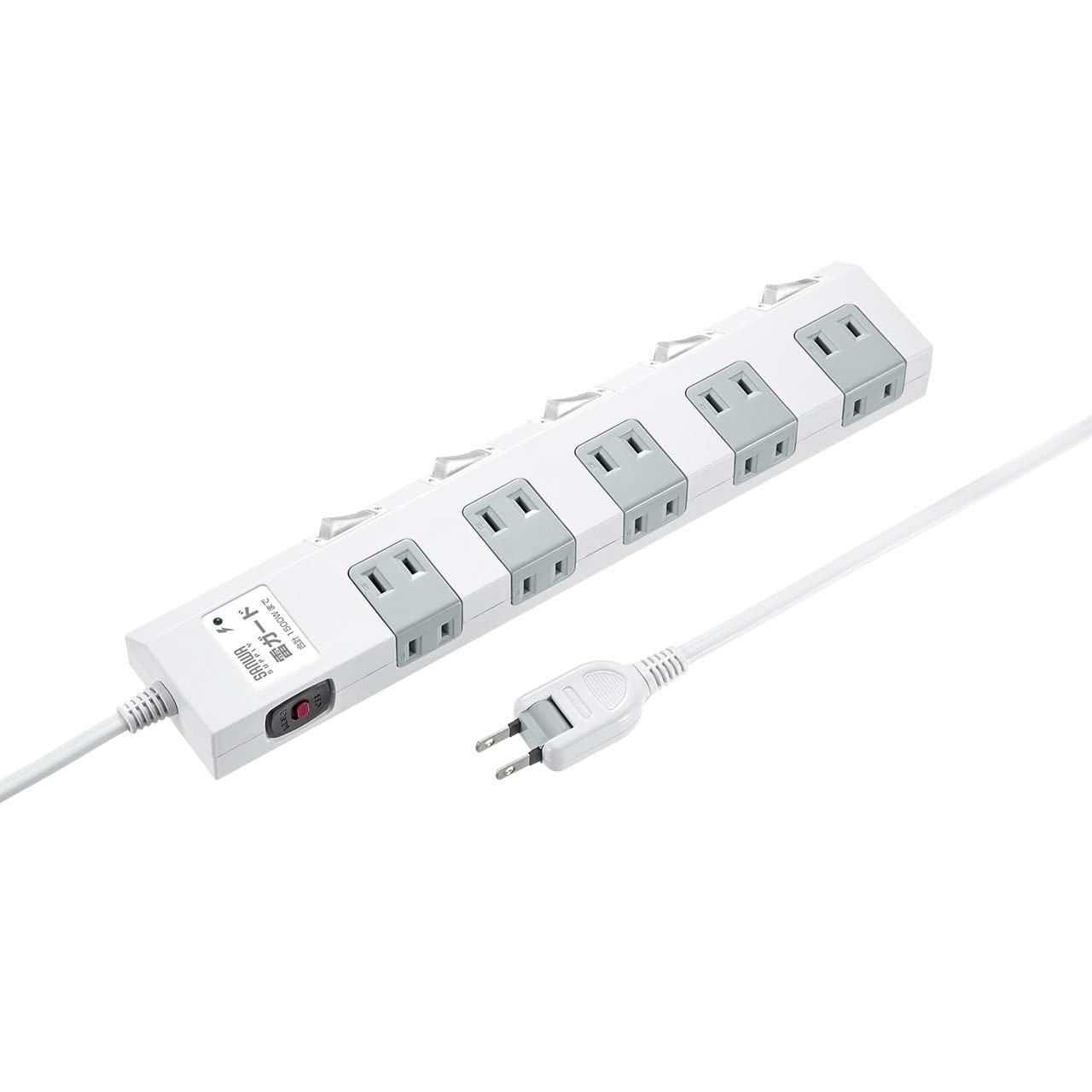 

Sanwa Direct Power Strip, 2m, 10 Outlets, Lightning Guard, Individual Switches, Magnets, White, 700-TAP051