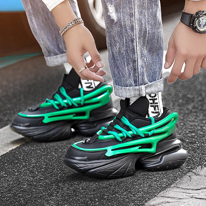 

Кроссовки hunky большого размера мужские дизайнерские спортивные туфли модные повседневные кожаные тканевые дышащие туфли на платформе с увеличенной высотой 45 зелёный