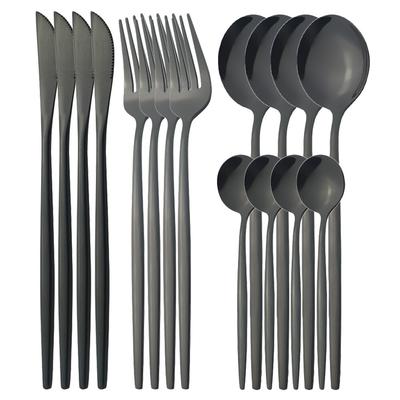 16Pcs Dinner Knife Fork Coffee Spoon Cutlery Set Black Stainless Steel Dinnerware Set Party Silverware Western Kitchen Tableware