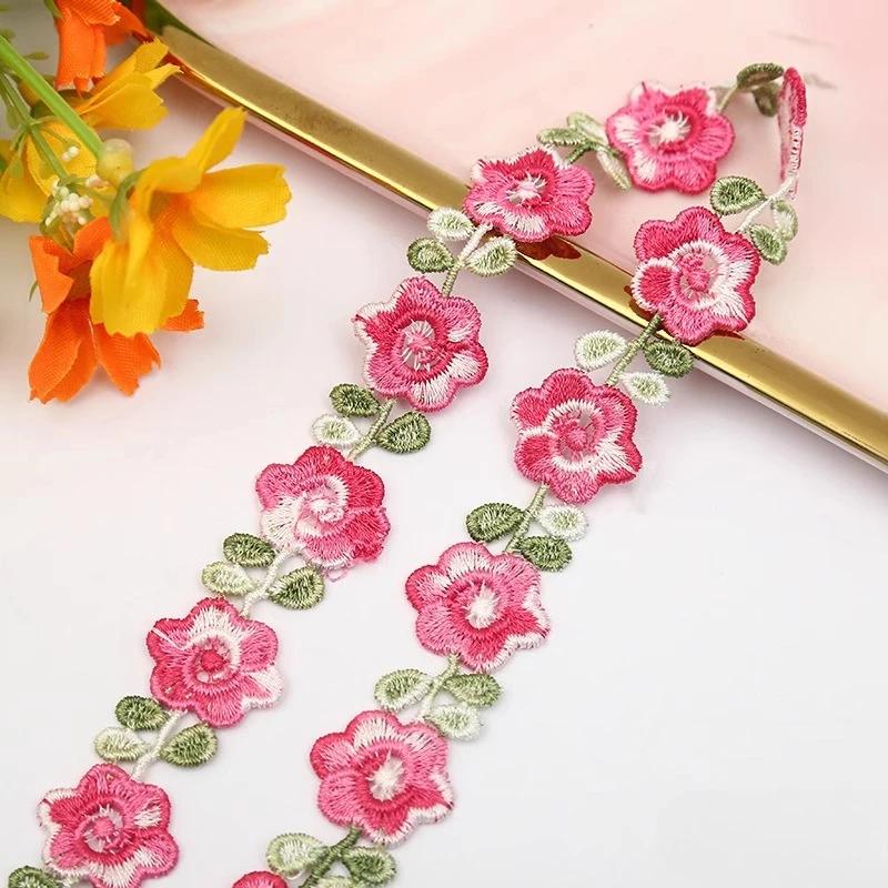 2CM Width Flower Lace Fabric Floral Embroidery Ribbon DIY Sewing Garment Applique Decor Accessories 2cm Lace Trim Crafts