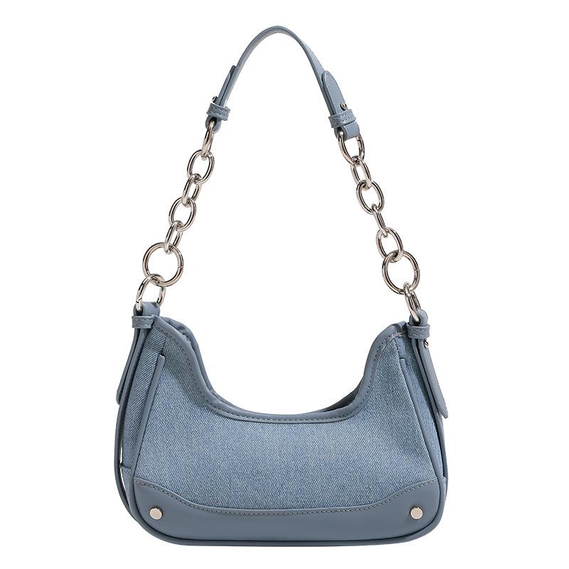 Charm Magnetic Field Niche Chain Denim Armpit Bag New High-end Style Spicy Girl Style Silver Shoulder Crossbody Bag
