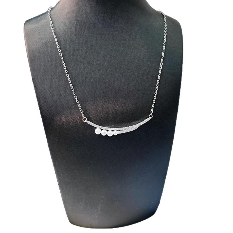 Elegant Sterling Silver Pearl & Diamond Clavicle Necklace – Women's Japanese & Korean Fashion