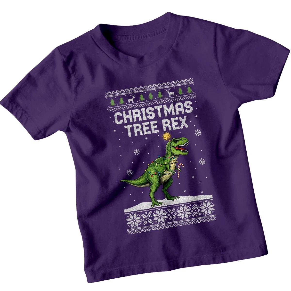 

Christmas Tree Rex Funny Dinosaur Holidays Kids T-Shirt Boys Festive Tee 140