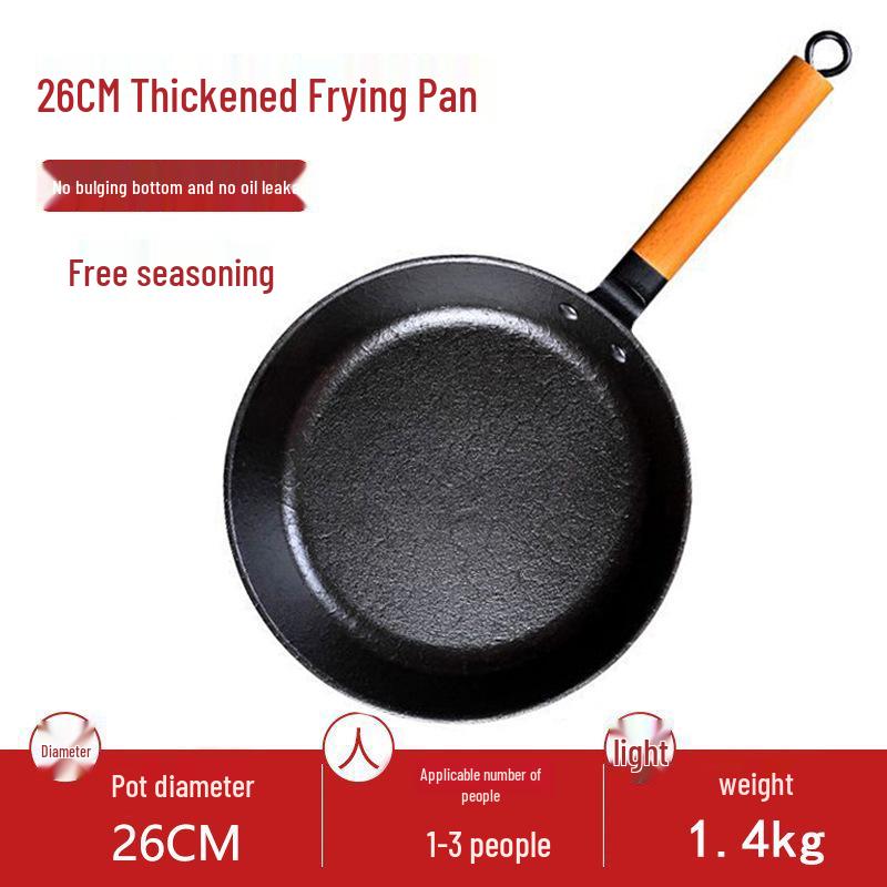 Flat-Bottom Cast Iron Non-Stick Wok for Pancakes, Breakfast, and Steak, Compatible with Induction Cookers