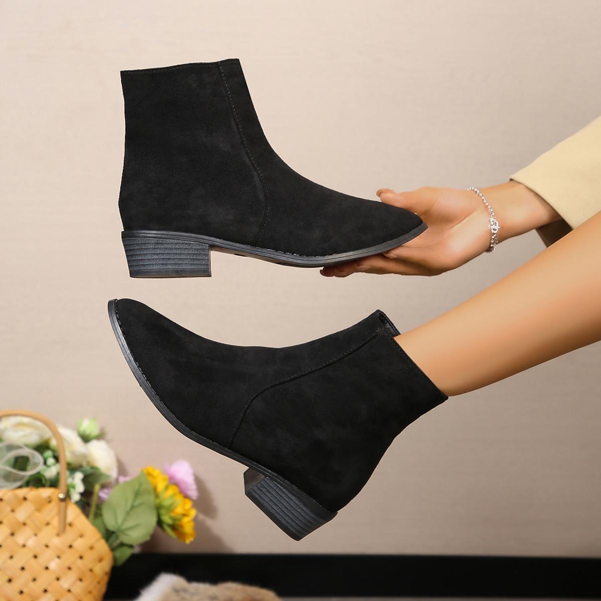 

Женские ботинки с острым носком и квадратным каблуком, женская обувь, осенне-зимние ботинки на платформе, женские модные уличные ботинки Botas De Mujer 36 чёрный