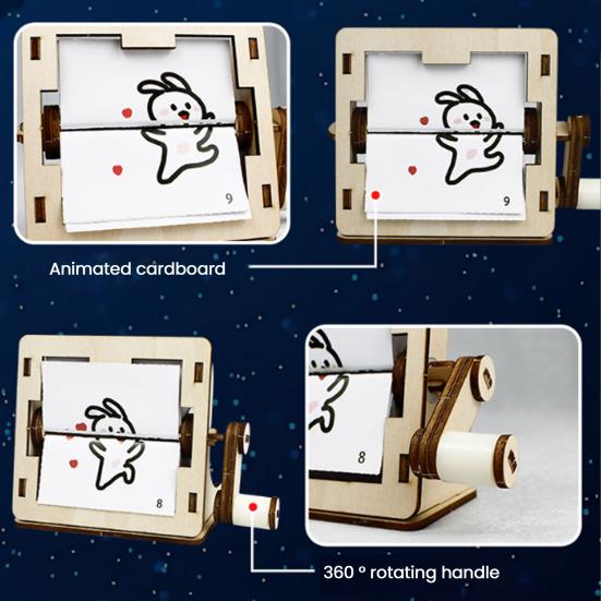 Hand Crank Animation Kit Toddlers Boys Girls Wooden Handmade Animation Machine Educational STEM Science Toy