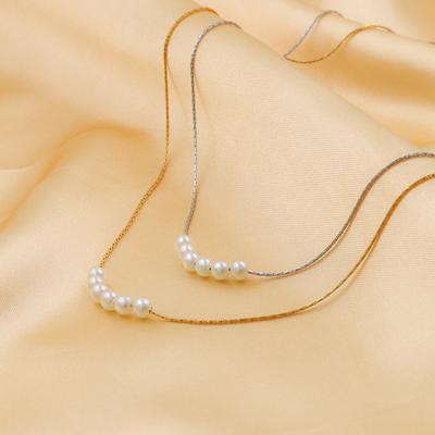 Französische Einfache 18K Titanstahl Schlüsselbein Kette Verblasst Nicht Perlen Schmuck Halskette Damen Stil