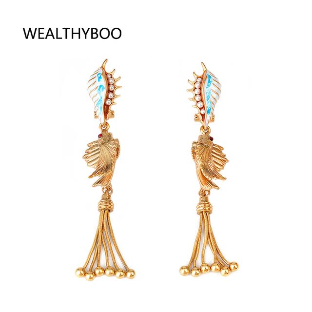 

Серьги-гвоздики в морском стиле Boho Delicate Ocean Beauty Cute Animals Studsearrings Goldfish Charms Long Earringsbeach Conch For Women