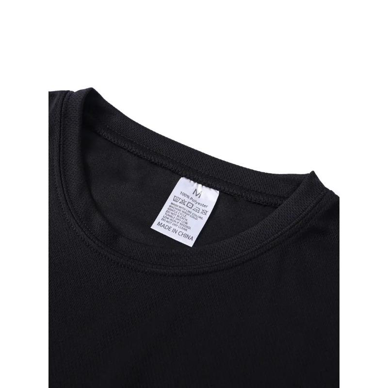 European Sizes Men's  Print T-Shirt - Oversized White Lettering On Black, Casual Short Sleeve Round Neck, Breathable Summer Tee