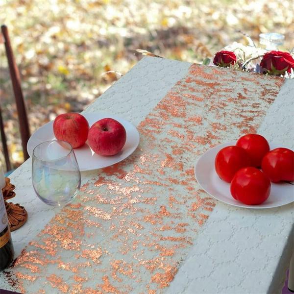 Table Runner Roll, Glitter Gold Foil Mesh Table Runner Decorative Dining Table Centerpiece for Party, Wedding, Baby Shower, Christmas