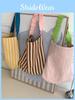 Chic Striped Canvas Tote Bag With Stylish Ruffled Shoulder Strap For Trendy Streetwear