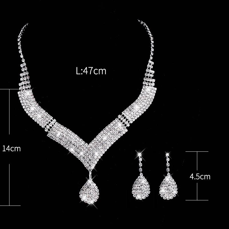 2Pcs Fashionable Rhinestones Necklaces Earrings Jewelry Set Women'S Wedding Accessories Gift
