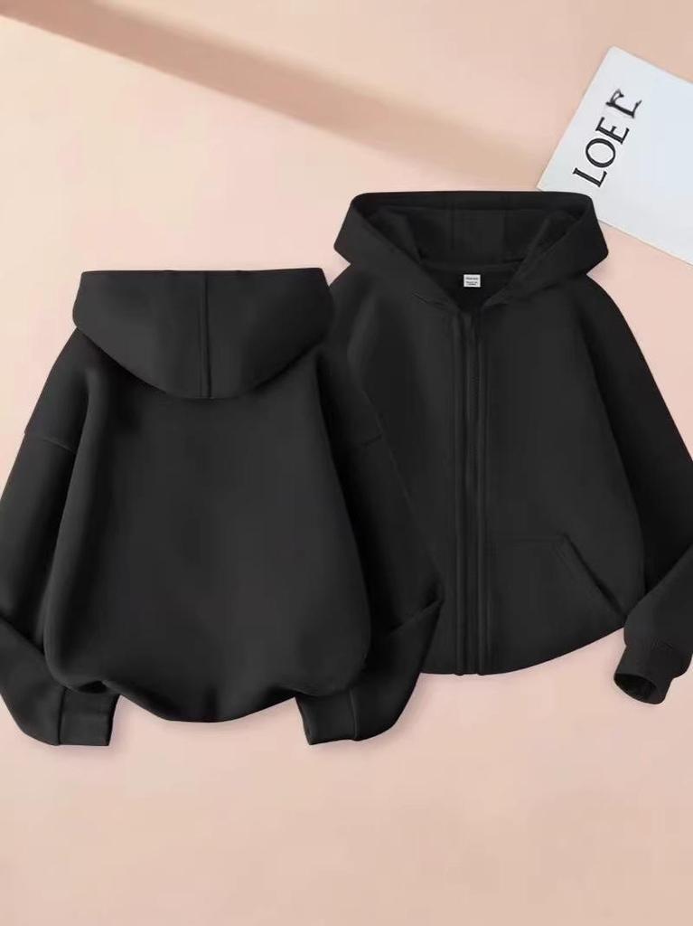 Children's Hooded Jackets: Boys & Girls Autumn/Winter Velvet-Lined Zipper Sweatshirts