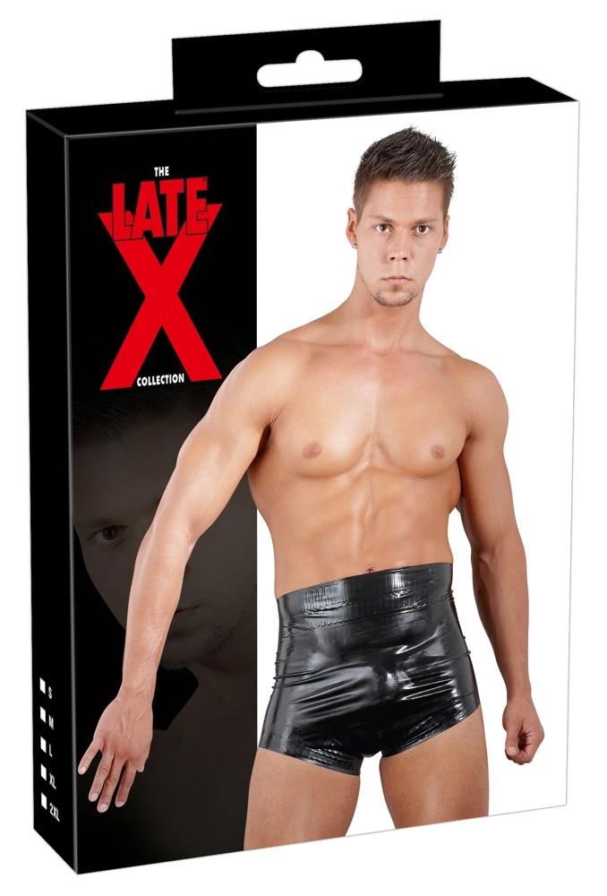 LATE X - Latex High Waist Boxer Shorts with Scalloped Edges Black XL