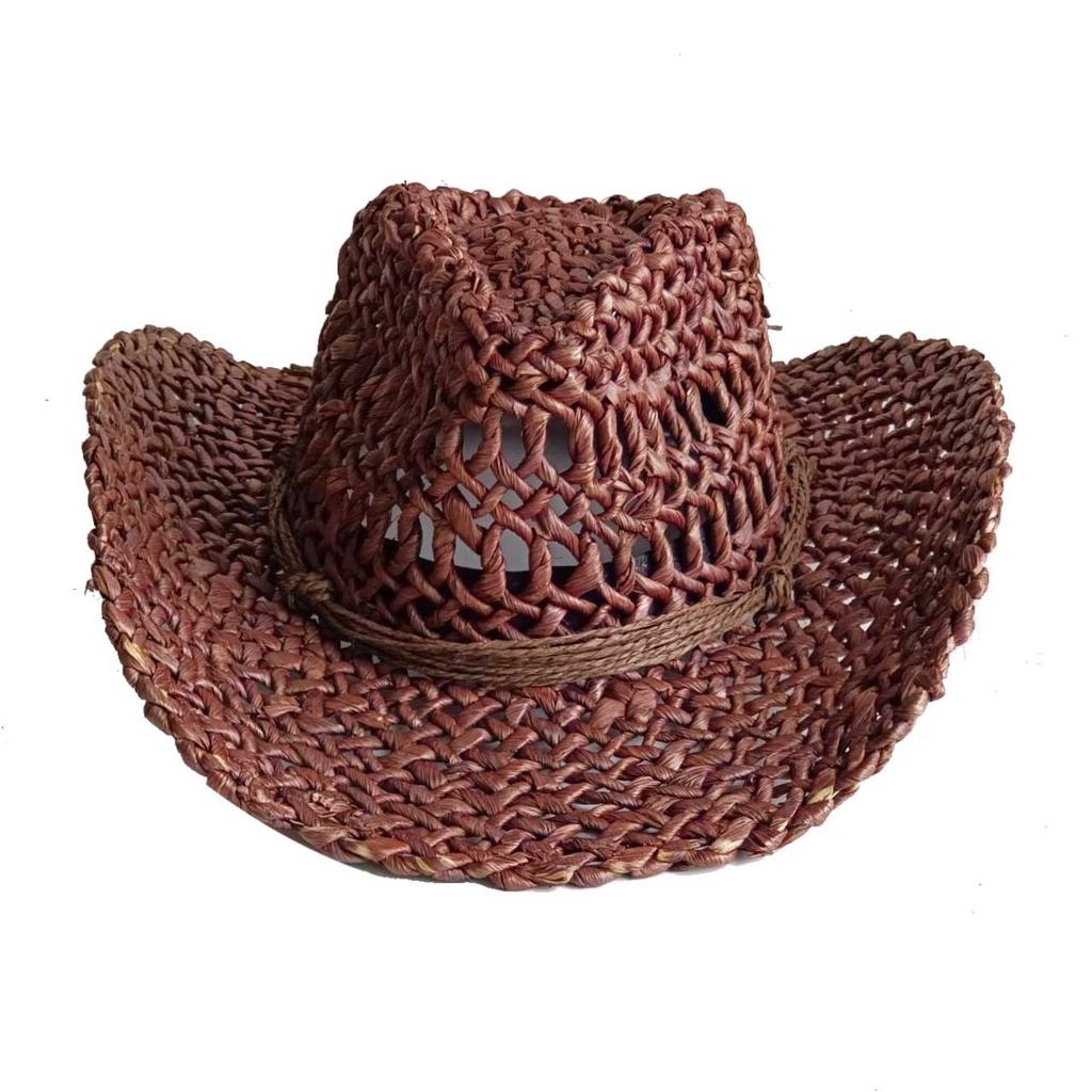 Corn Husk Material Cowboy Western Straw Hat Rhinestone Accessories  With Upturned Brim Sun Protection Cowboy Hat Sombrero Cowboy