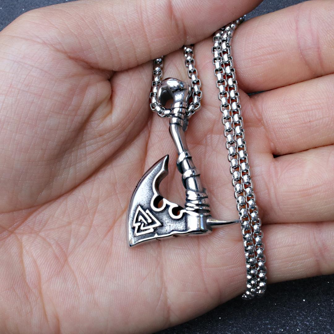 Viking Hip Hop Necklace Ax Pendant New Titanium Steel Orchid Chain for Men 60CM