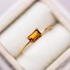 Yellow Gold Plated Citrine Ring: Baguette November Birthstone Solitaire Ring: Minimalist Bridal wedding jewelry gift for her