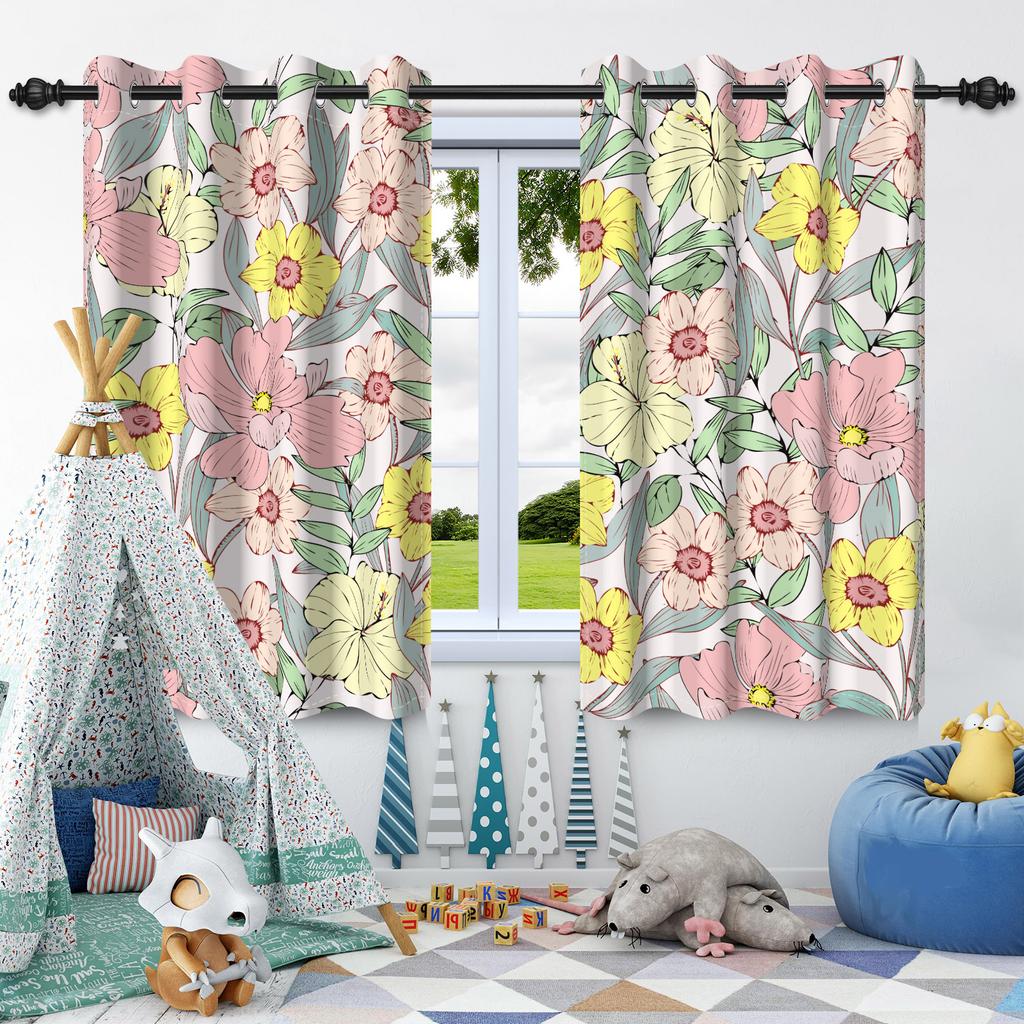 2pcs Fresh Flowers Plants Blackout Curtain Bedroom Privacy Partition Living Room Darkening Heat insulation Window Curtains