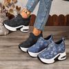 Casual Denim Platform Sneakers With Zipper Closure For Womens Autumn Walks