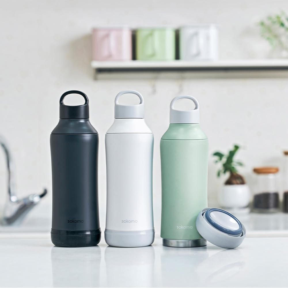 [Washable Bottle] Doshisha Stainless Steel Water Bottle, 500ml, Vacuum Insulated, Keeps Drinks Hot or Cold, Easy To Wash, Black, Sokomo