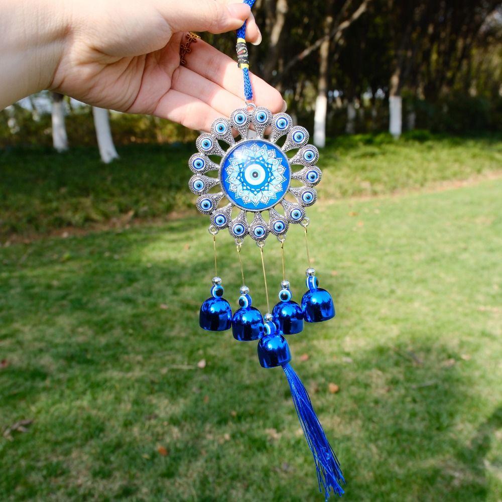 Bells Hanging Wind Chime Glass Wind Music Bell Bohemian Ethnic Blue Eyes Wind Chime Hanging Decor