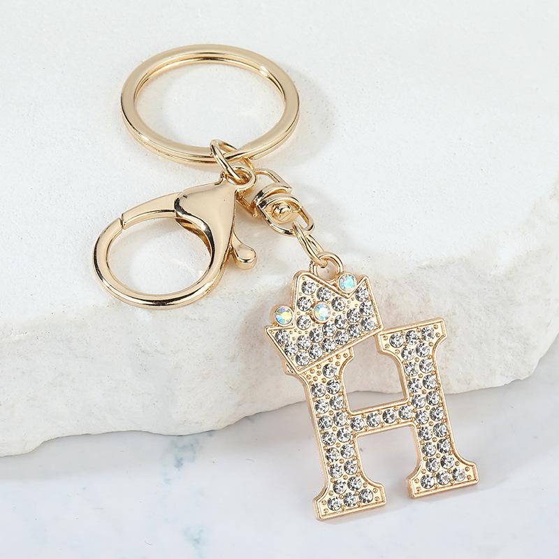 Unique Crown Crystal Rhinestones A-Z Letters Pendant Keychains For Men Women 26 Alphabet Car Key Ring Name Jewelry Keyrings Gift