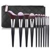 10-Piece Black & Silver Makeup Brush Set with Soft Bristles - Long Handles