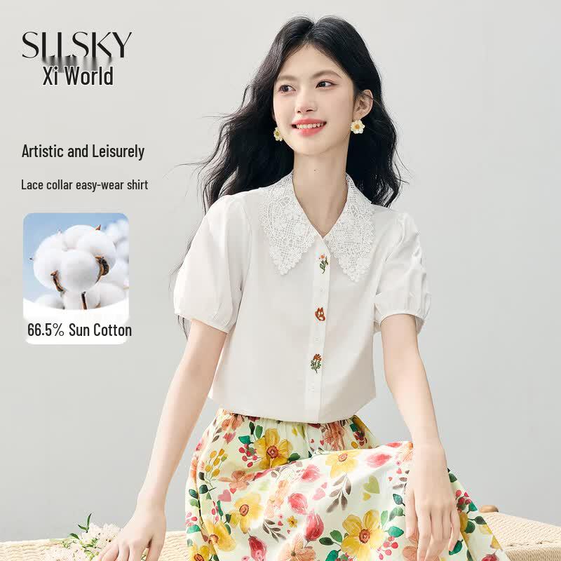 sllsky Women s Casual Embroidered Short-Sleeve Blouse XL