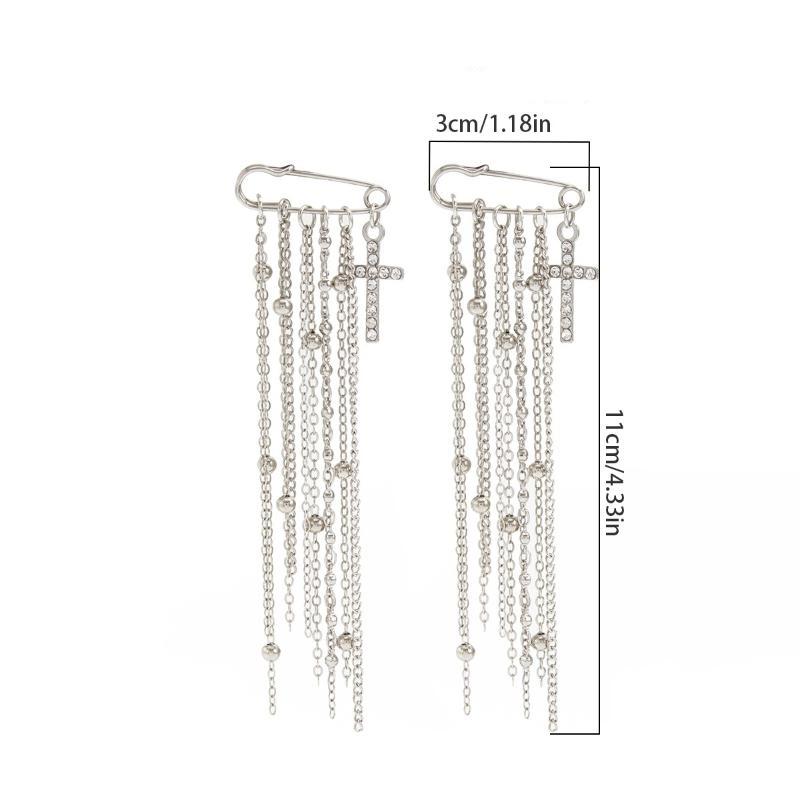 Classy Cross Tassel Pin with Detachable Button Clasps for Pant Leg Decor; Adjustable Tassel Brooch for Jeans Tightening Buckle