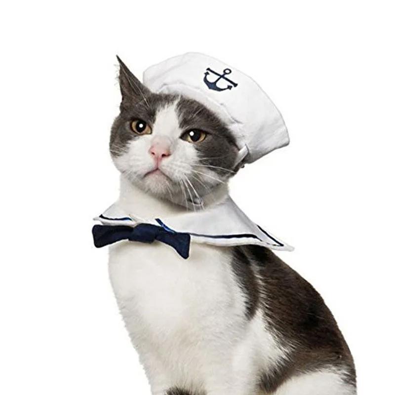 Funny Pet Cat Costumes Cat Dog Rabbit Apparel Clothes For Halloween Cosplay Navy Sailor Costumes Jacket Cloak Dog Accessories белый