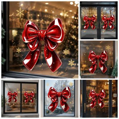Double-Sided Christmas Bow Static Cling Window Sticker - Adhesive-Free & Reusable New Year Decoration