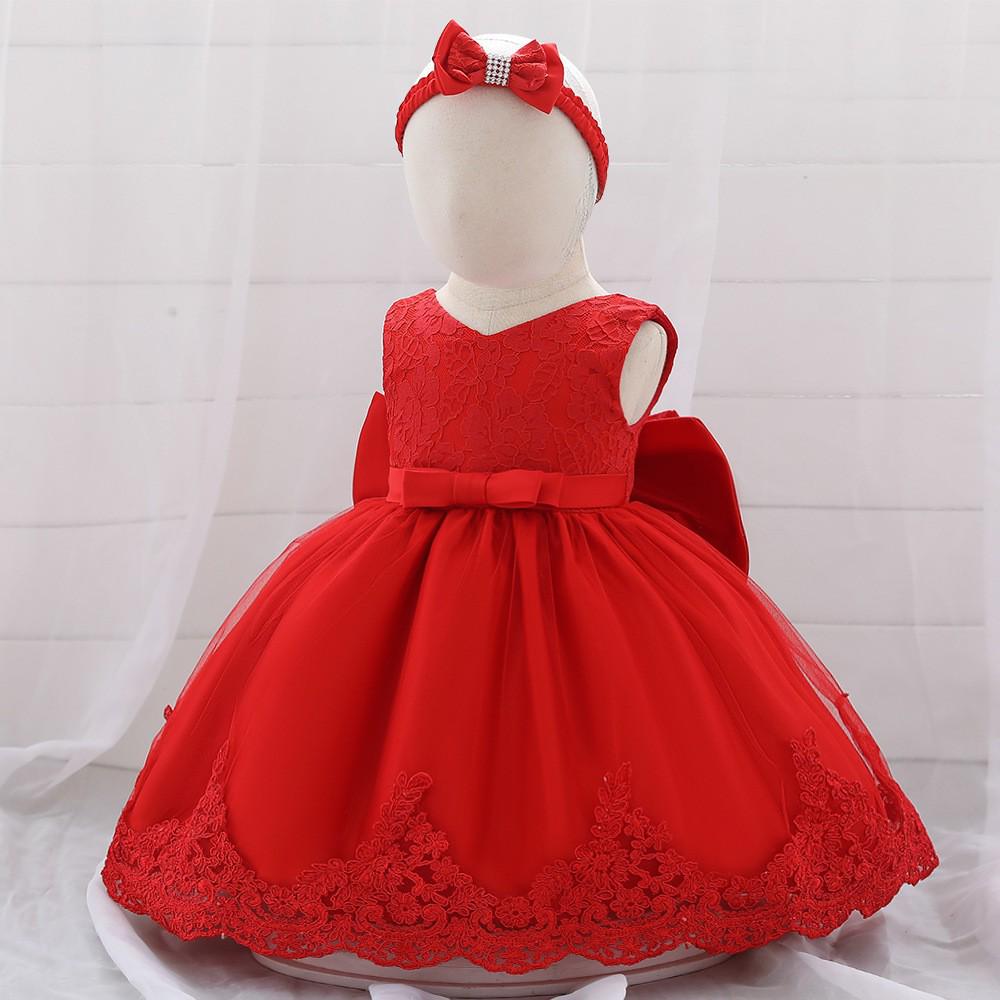 Infant Girls' First Birthday Lace Princess Dress with Bow