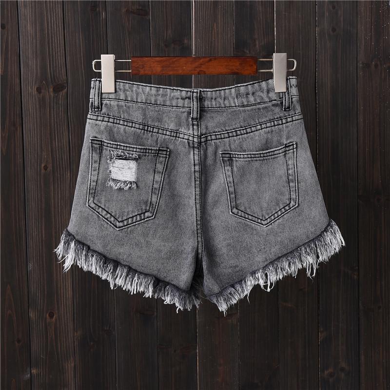 2020 Smoke Gray Ripped Button Denim Shorts for Women - Plus Size, Slimming Wide-Leg Raw Edge Hot Pants