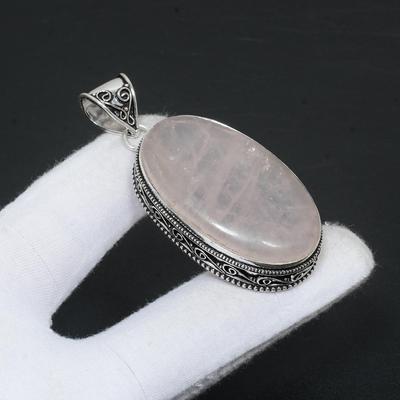 Rose Quartz Natural Gemstone Handmade Antique 925 Sterling Silver Pendant Antique Look Rose Quartz Pendant Handmade Gifts Pendant Gifts For Love