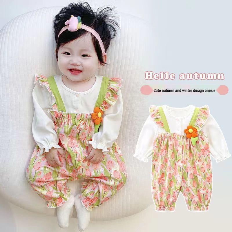 

Spring Floral Princess Romper for Girls - Cute and Fashionable Baby Outfit for Crawling, Suitable for Spring and Autumn. 73 cm