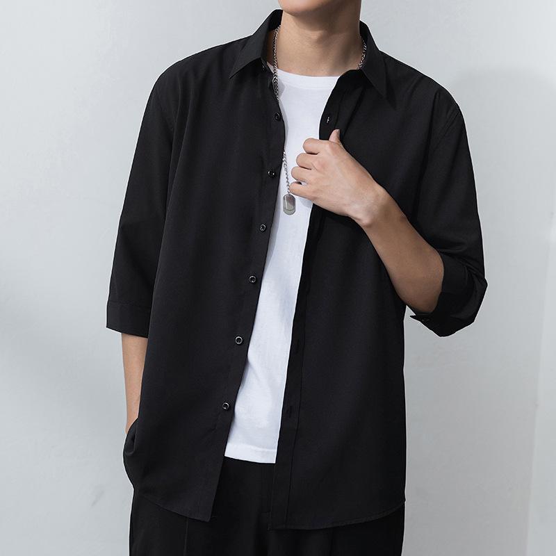 Men's Short-Sleeve Ice Silk Drape Shirt - Casual Loose-Fit, Solid Color, Trendy Summer Outerwear