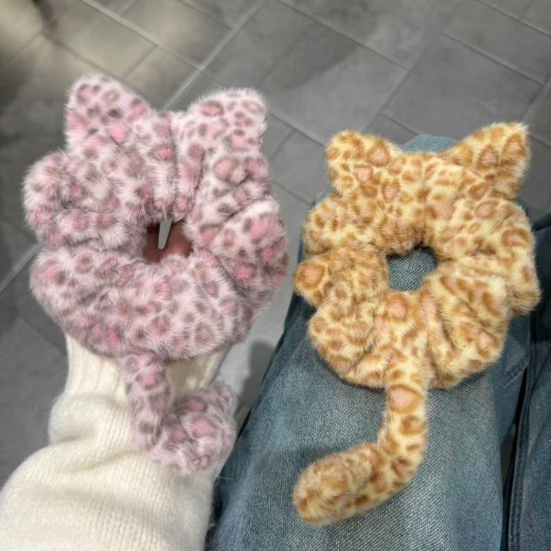 Cute Plush Kitten Hair Tie Sweet Cartoon Cat's Tail Scrunchies Hair Rope Back Of The Head Headband Hair Accessory Gift